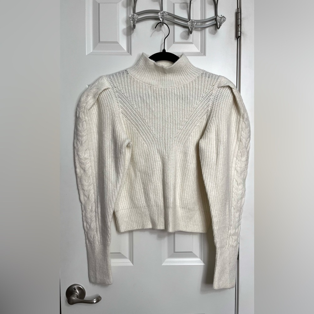 Express Cable Knit Puff Sleeve Open Back Sweater NWOT